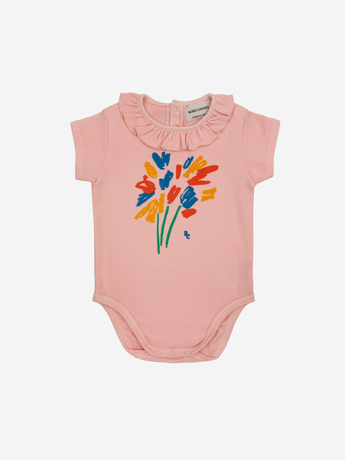 Bobo Choses BABY - Baby Fireworks ruffle collar body — front view flat lay