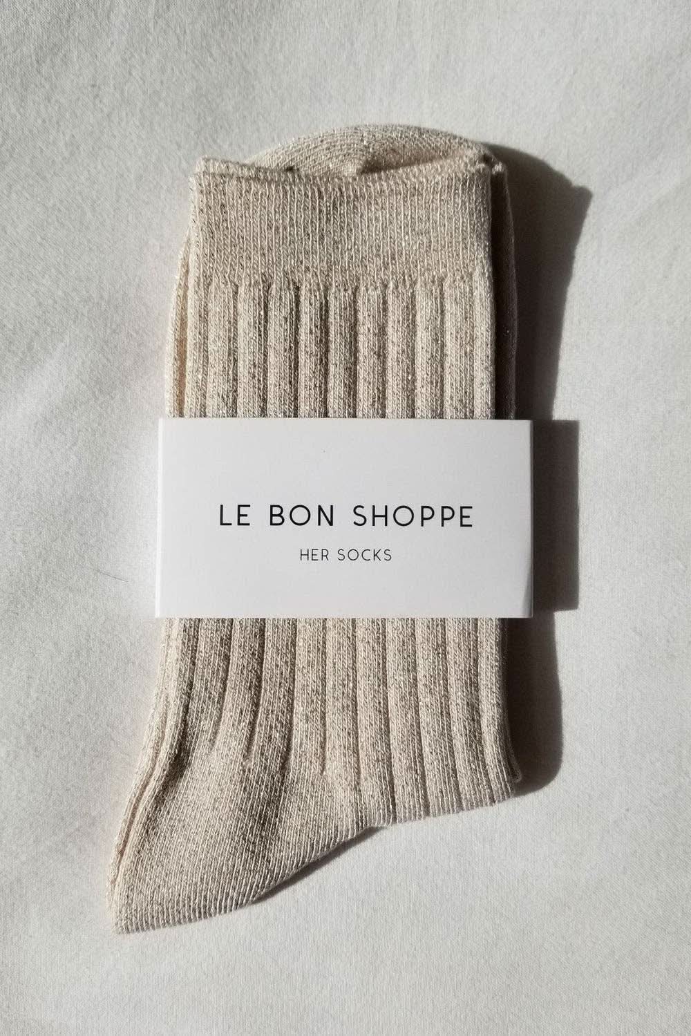 Le Bon Shoppe Her Socks Ivory Gold Sparkle - model on feet