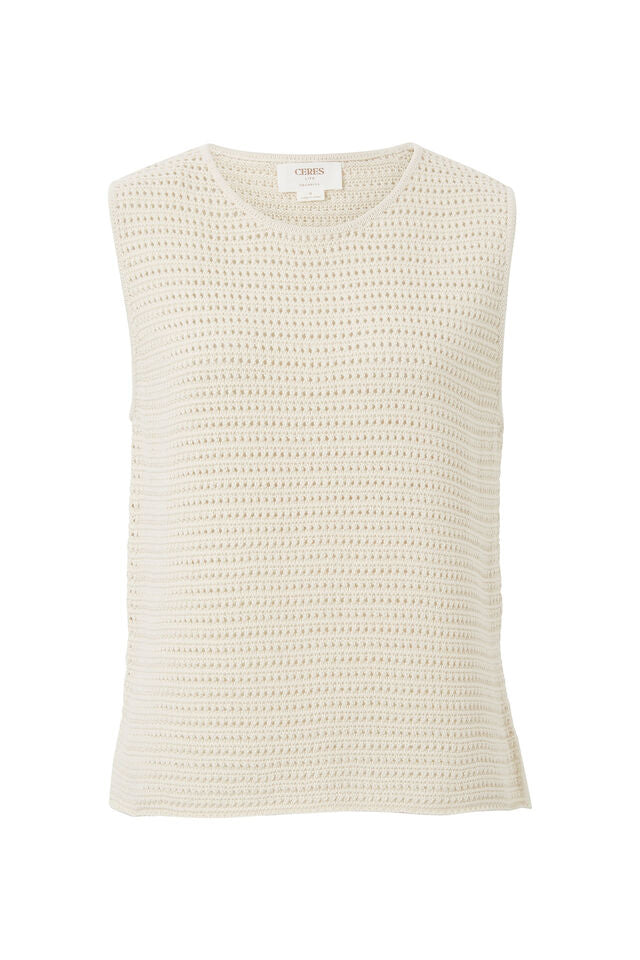 Ceres Life - Margot Mesh Knit Tank- Ecru — close-up detail