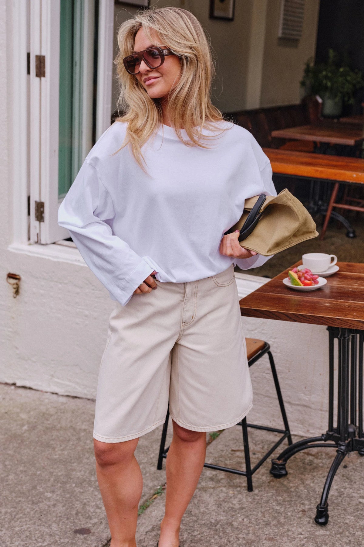 Ceres Life | Olive Belted Denim Short- Fresh Sand