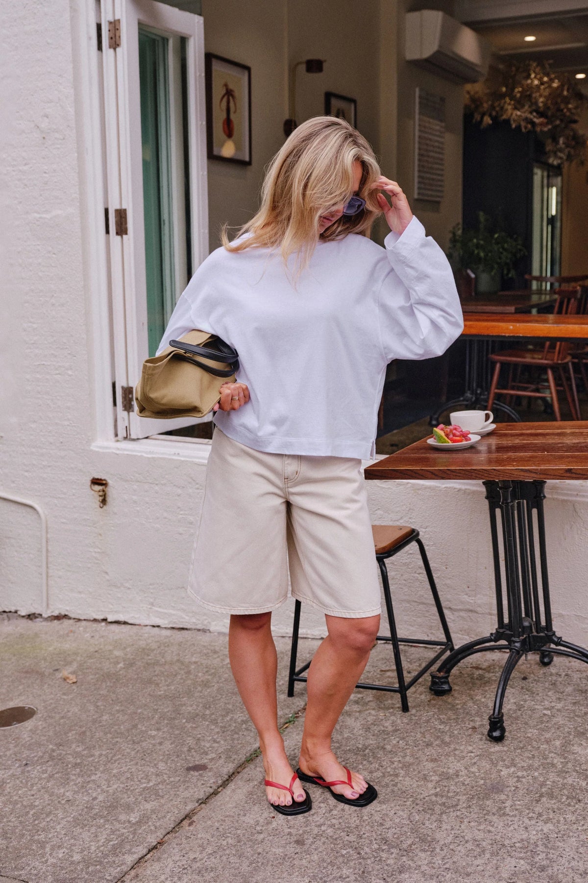 Ceres Life | Olive Belted Denim Short- Fresh Sand