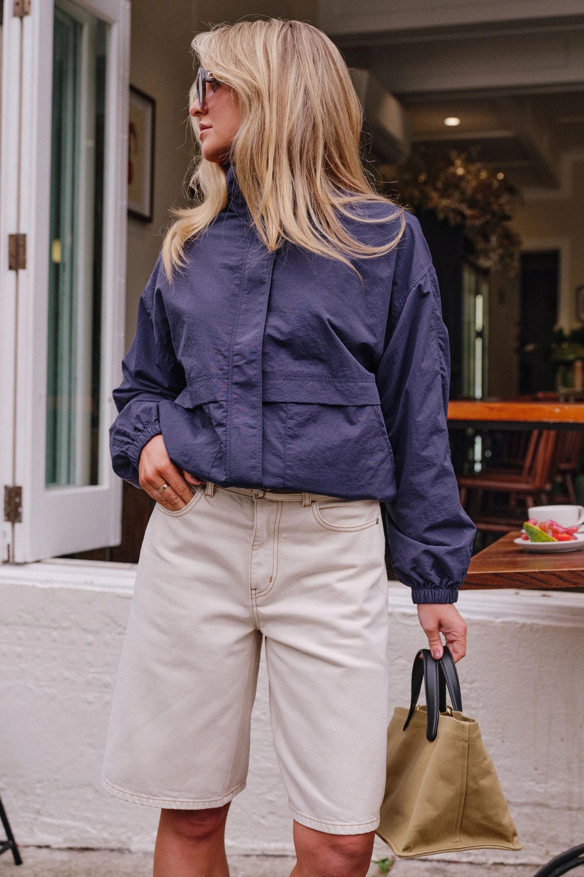 Ceres Life | Olive Belted Denim Short- Fresh Sand