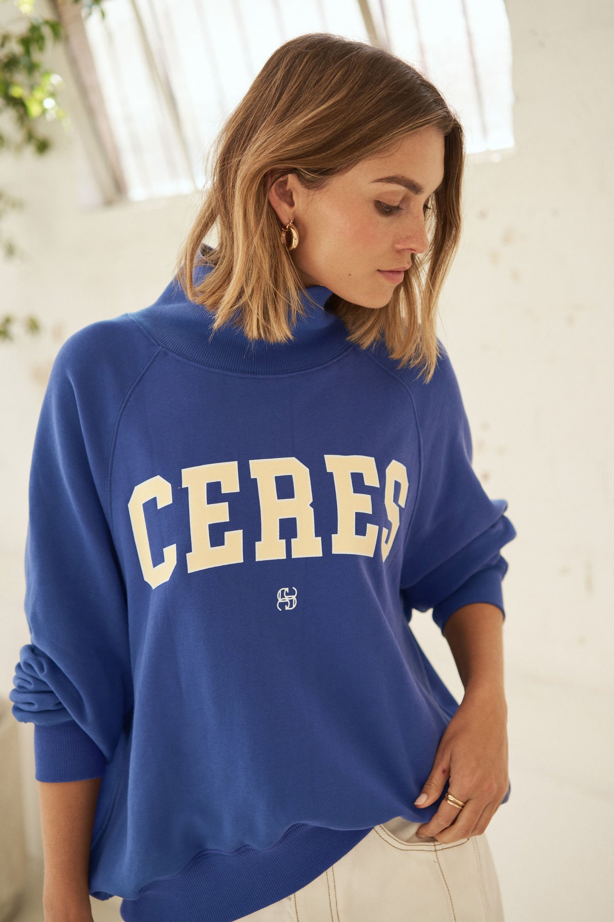 Ceres Life - Hildie High Neck Slouchy Crew — close-up detail