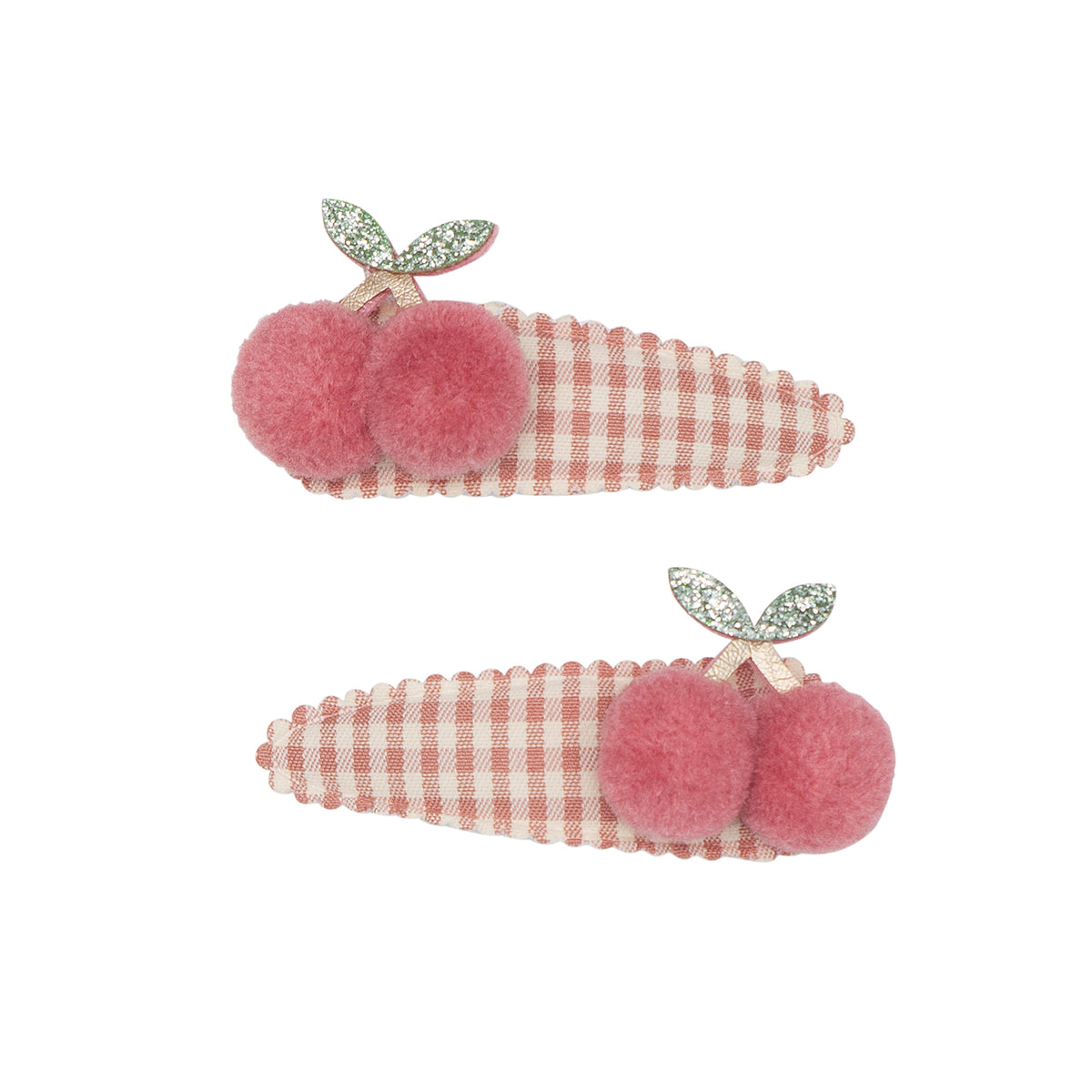 Mimi and Lula - Gingham Cherry Clips — front view flat lay