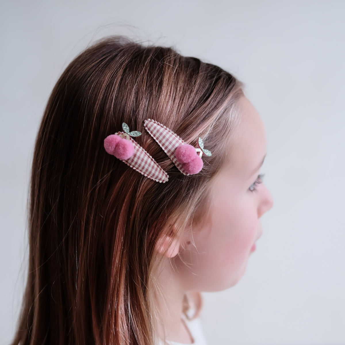 Mimi and Lula - Gingham Cherry Clips — back view flat lay