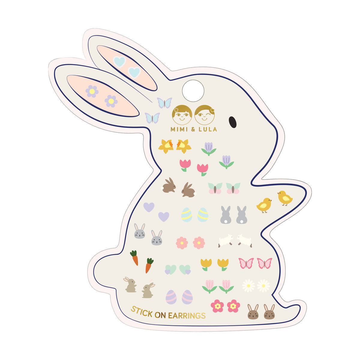 Mimi and Lula - Bunny Stick On Earrings — front view flat lay