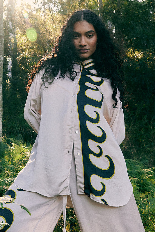 Bohemian Traders - Tide Long Sleeve Satin Shirt - Ecru — back view flat lay