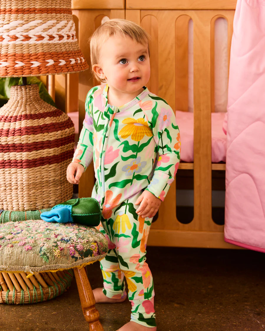 Kip and Co Popping Flowers baby zip romper - back view