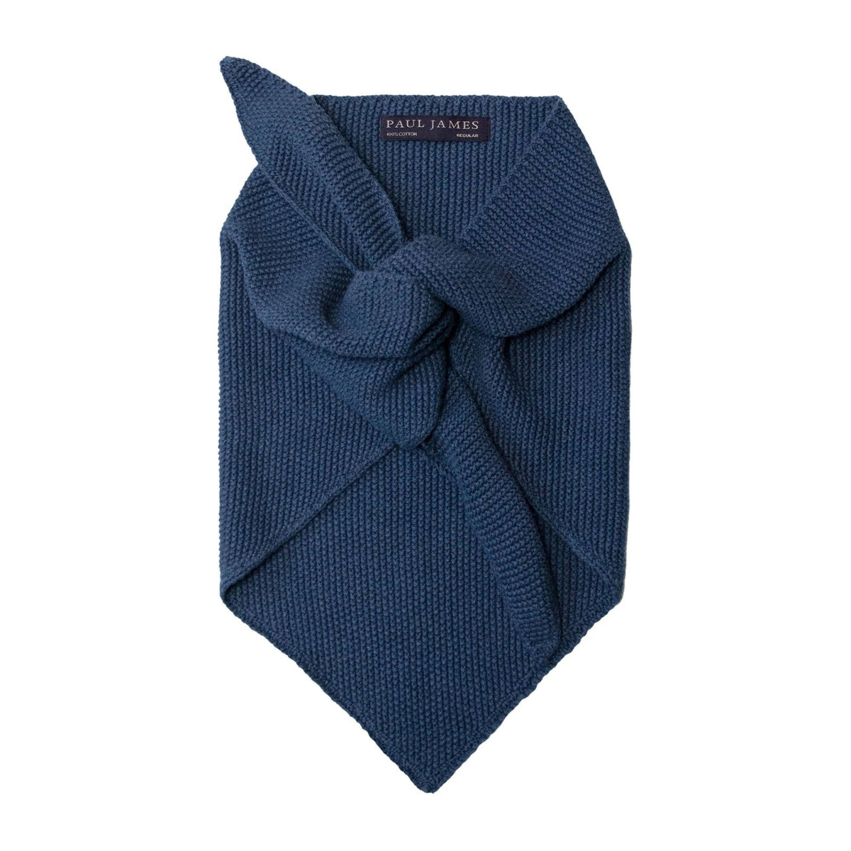 Paul James Knitwear - Cotton Textured Neckerchief- Blue Melange — back view flat lay
