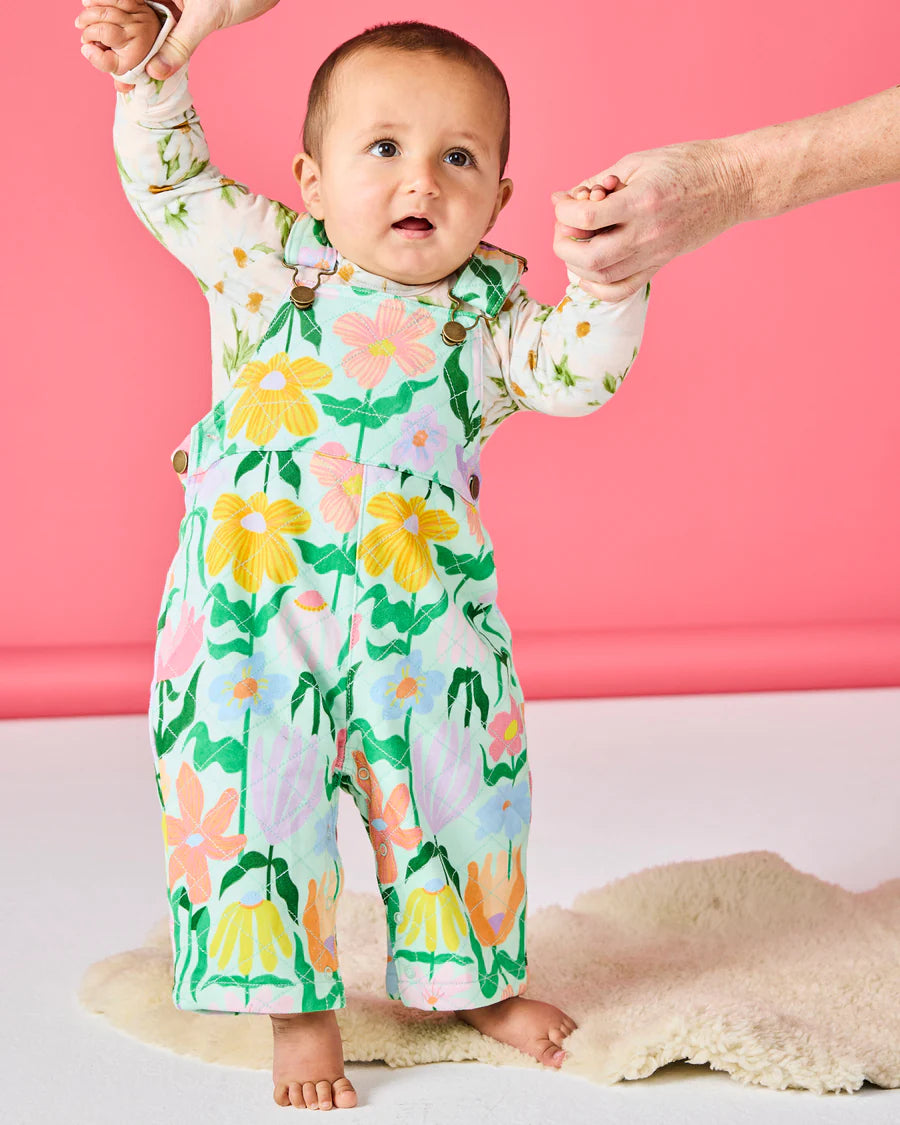 Kip and Co Popping Flowers Quilted Baby Overalls - product flatlay
