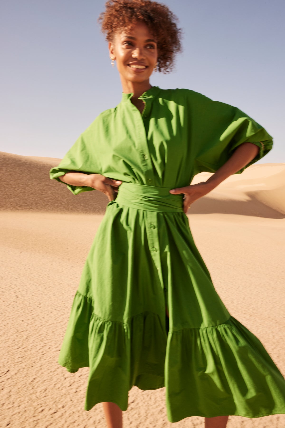 Bohemian Traders - Dolman Midi Shirt Dress — close-up detail