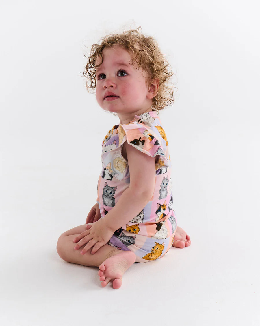 Kip and Co Kitty Cat baby romper - frill hem detail