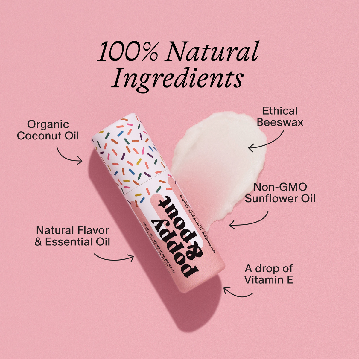Poppy and Pout Birthday Confetti Cake lip balm - lifestyle styled