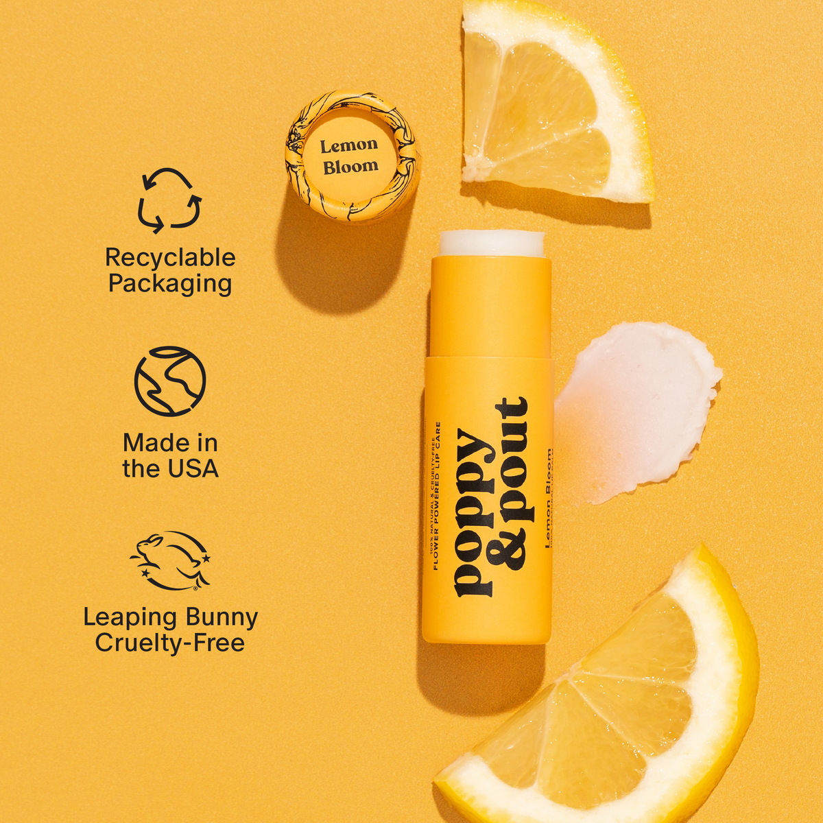 Poppy and Pout Lemon Bloom lip balm - lifestyle styled