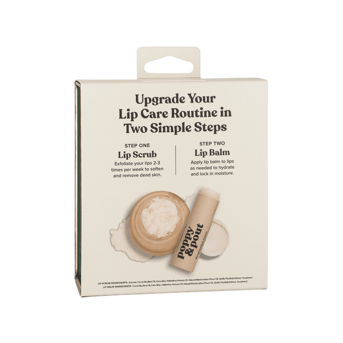 Poppy and Pout Marshmallow Creme lip care set - styled detail