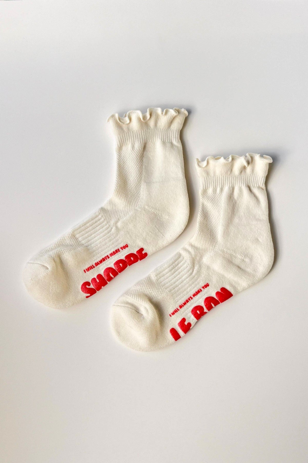 Le Bon Shoppe Ruffled Hugger Crew Socks Vanilla - product flatlay