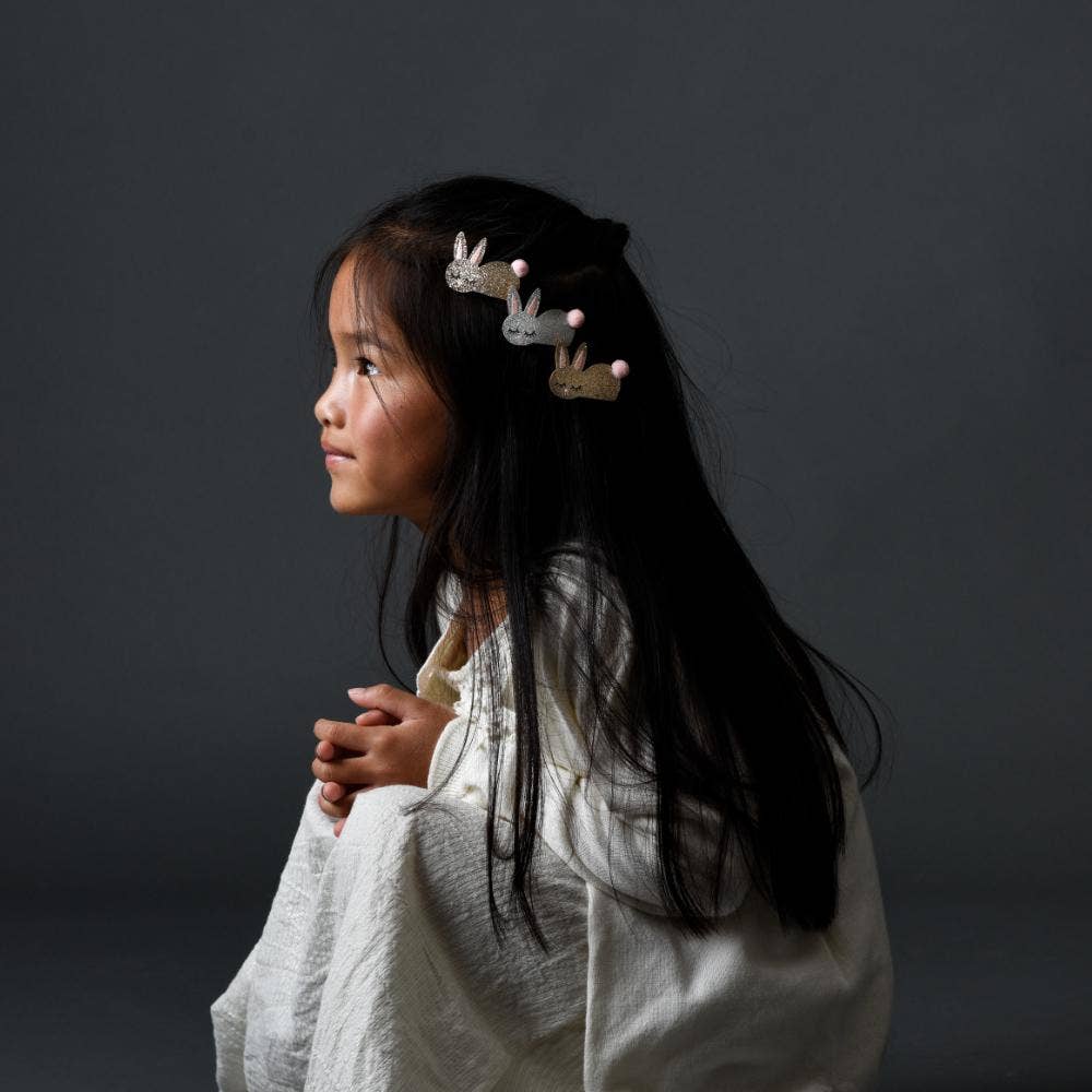Luciole et Petit Pois - Rabbit hair clip - Gold glitter — styled lifestyle shot