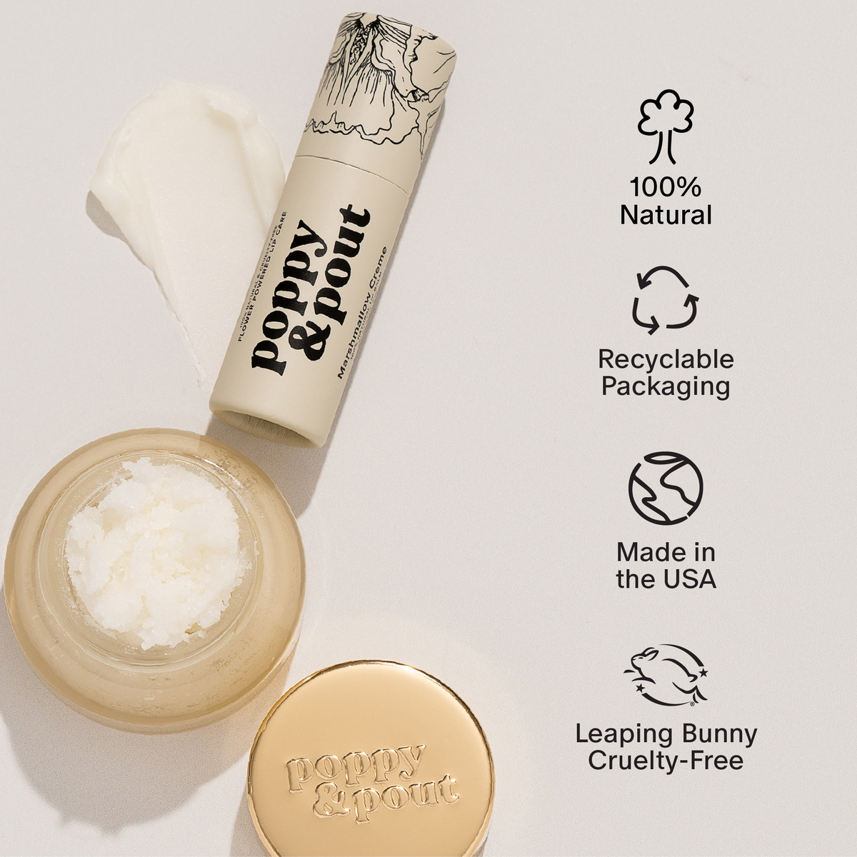 Poppy and Pout Marshmallow Creme lip care duo - gift set styled
