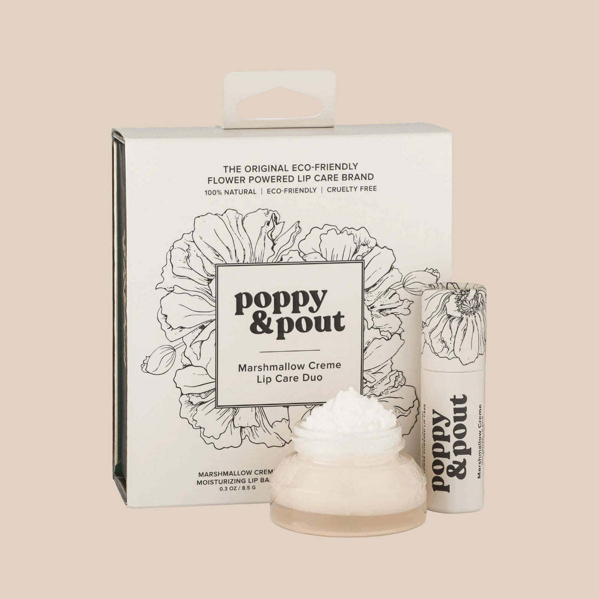 Poppy and Pout Lip Care Duo Marshmallow Creme - product flatlay