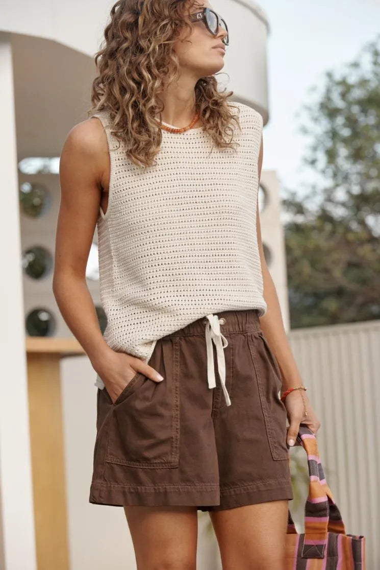 Ceres Life - Margot Mesh Knit Tank- Ecru — side view