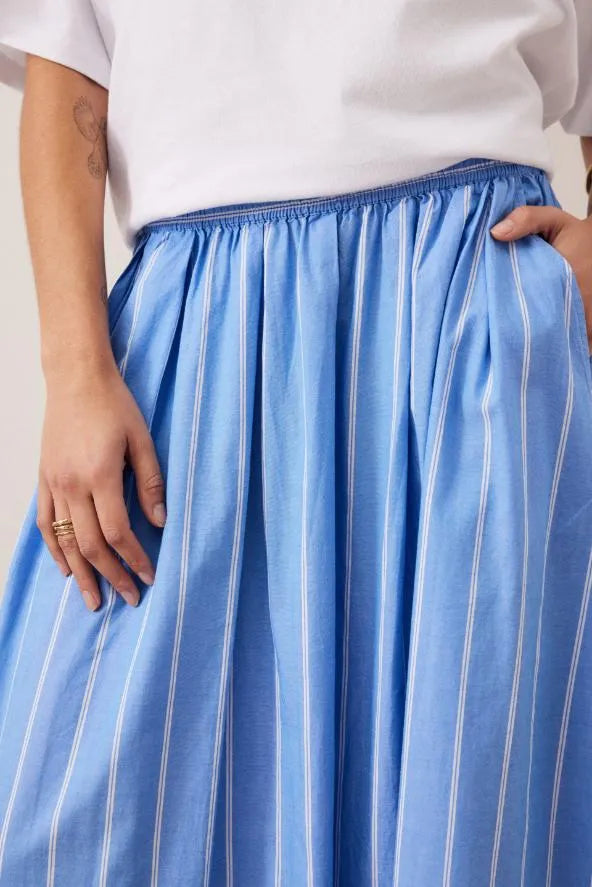 Ceres Life - Florence Maxi Skirt in Oxford Blue White Stripe — close-up detail
