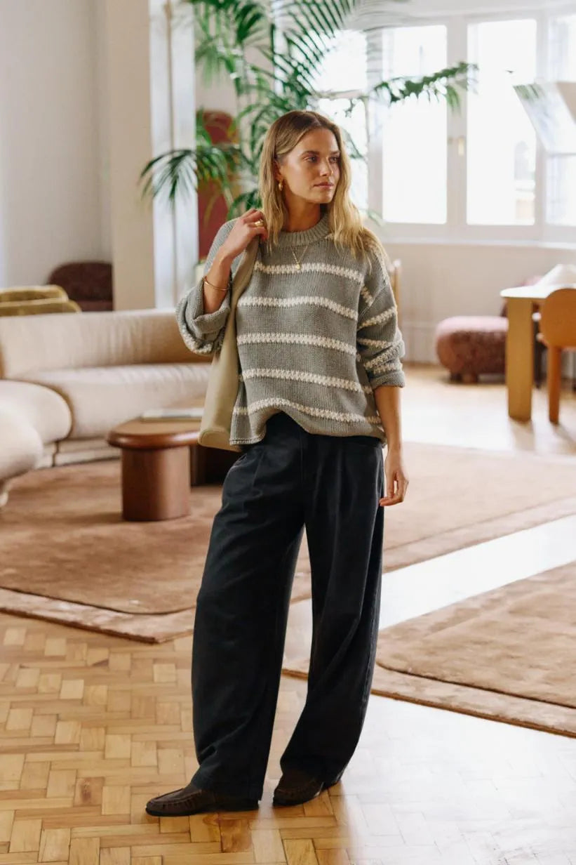 Ceres Life - Gemma Pleat Pant in Washed Black — styled lifestyle shot