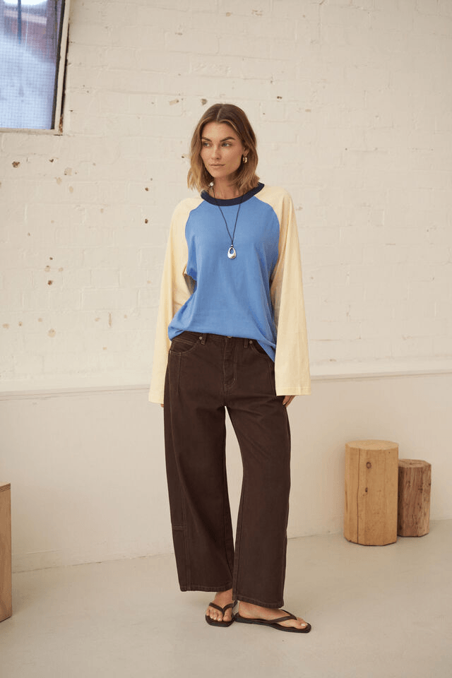 Ceres Life - Demi Barrel Jean in Bitter Choc — styled lifestyle shot