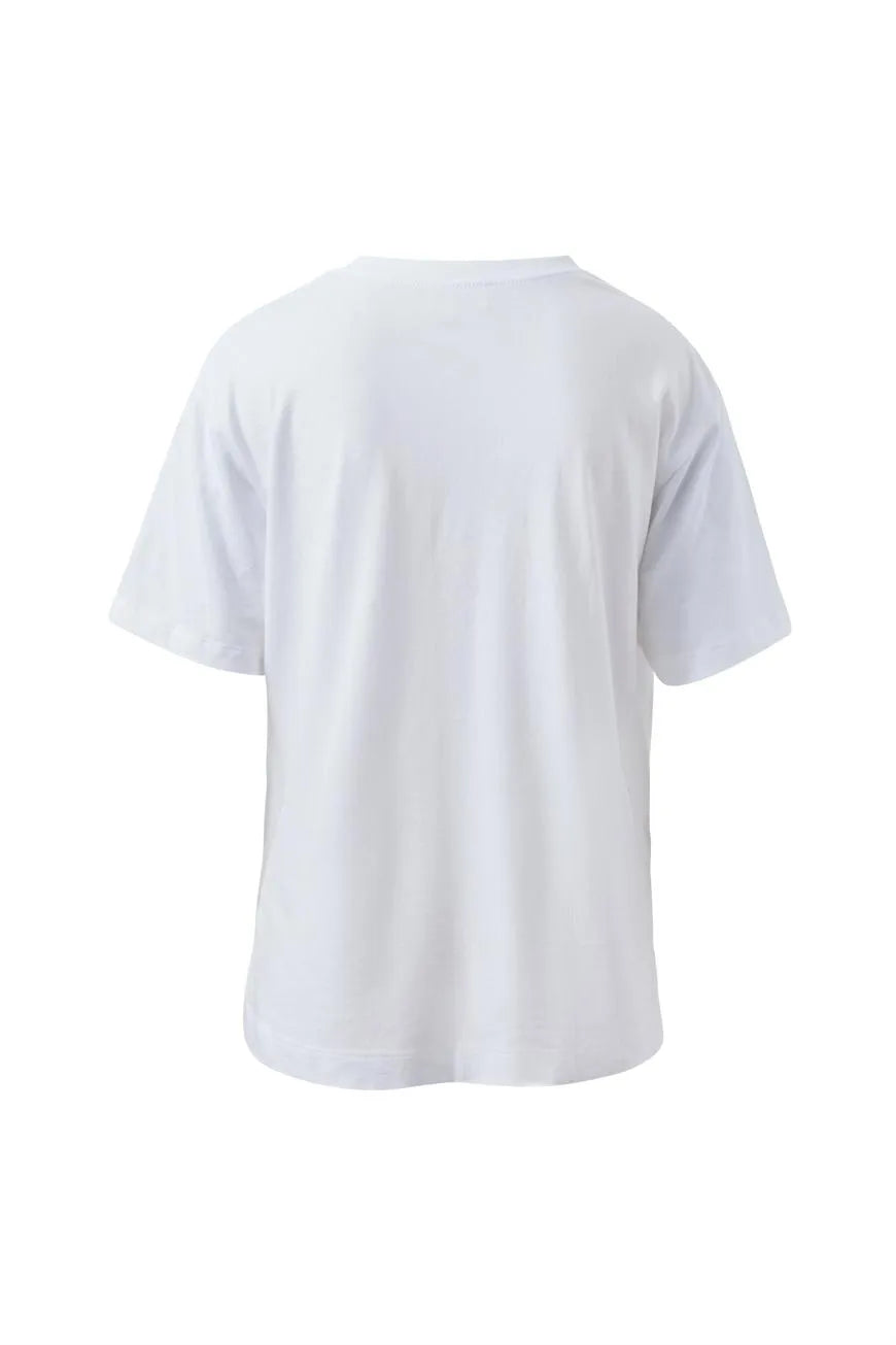 Ceres Life - Stevie Slouchy Tee in White/Chilli Est 2020 — side view