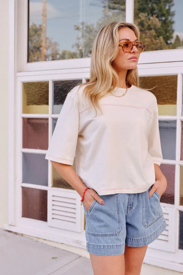 Ceres Life - Devon Slouchy Seam Tee - Buff — product detail shot