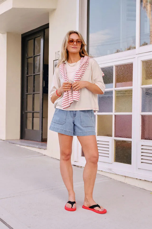 Ceres Life - Devon Slouchy Seam Tee - Buff — styled lifestyle shot