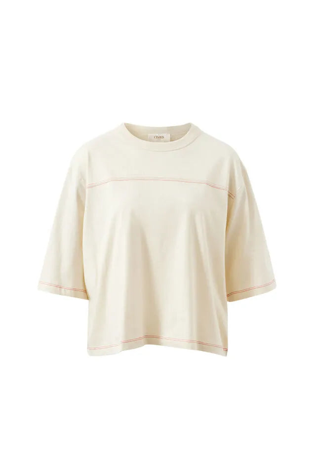 Ceres Life - Devon Slouchy Seam Tee - Buff — front view flat lay