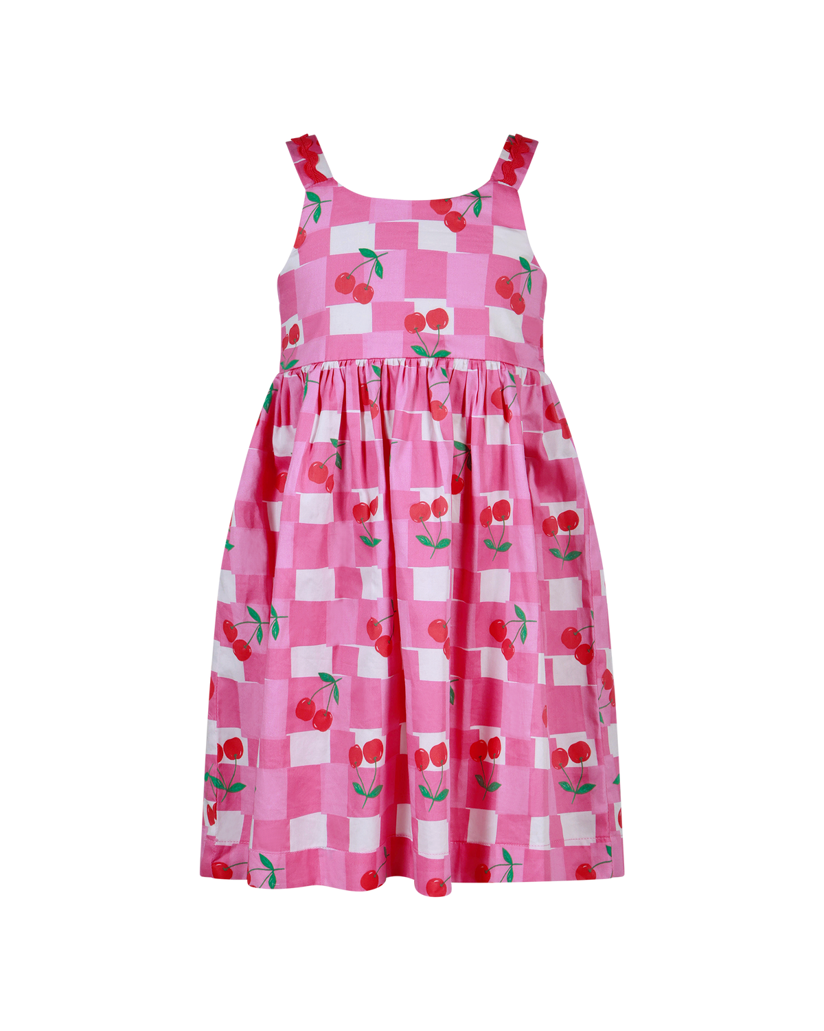 Rock Your Baby - Gingham Cherry Picnic Dress — front view flat lay