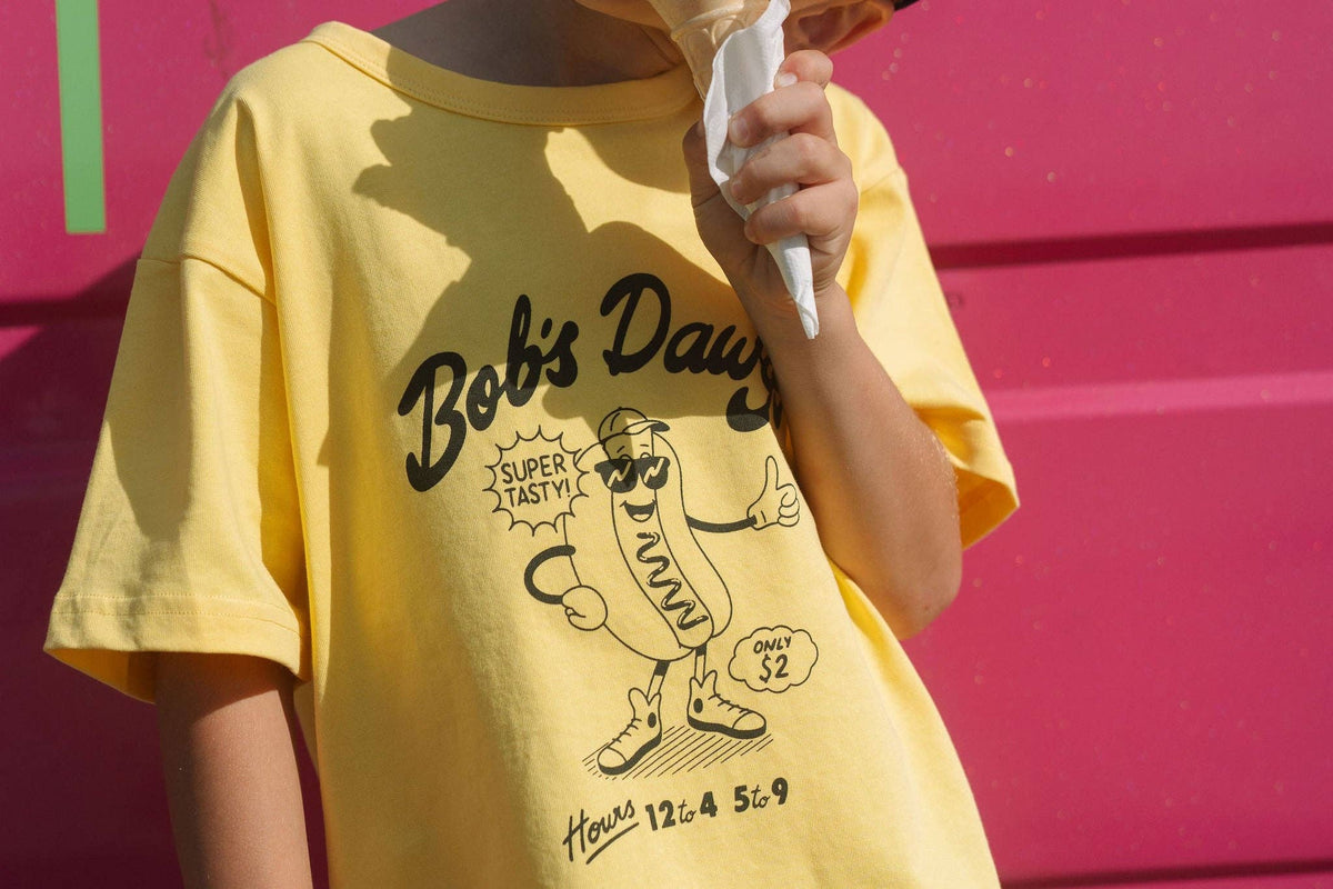BBOBBIE - Bob's Dawgs Tee in Yellow — styled lifestyle shot