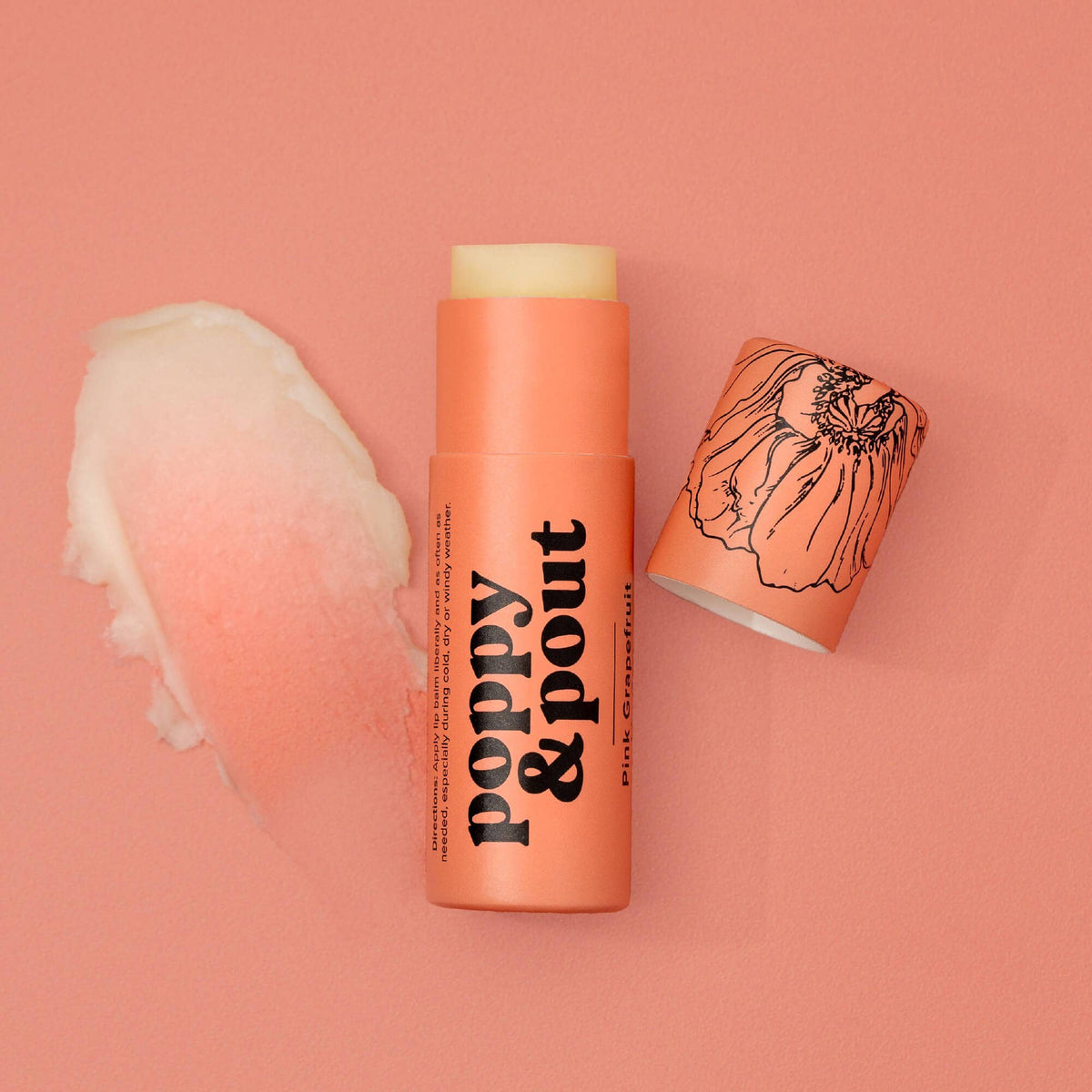 Poppy and Pout Pink Grapefruit Lip Balm - product flatlay