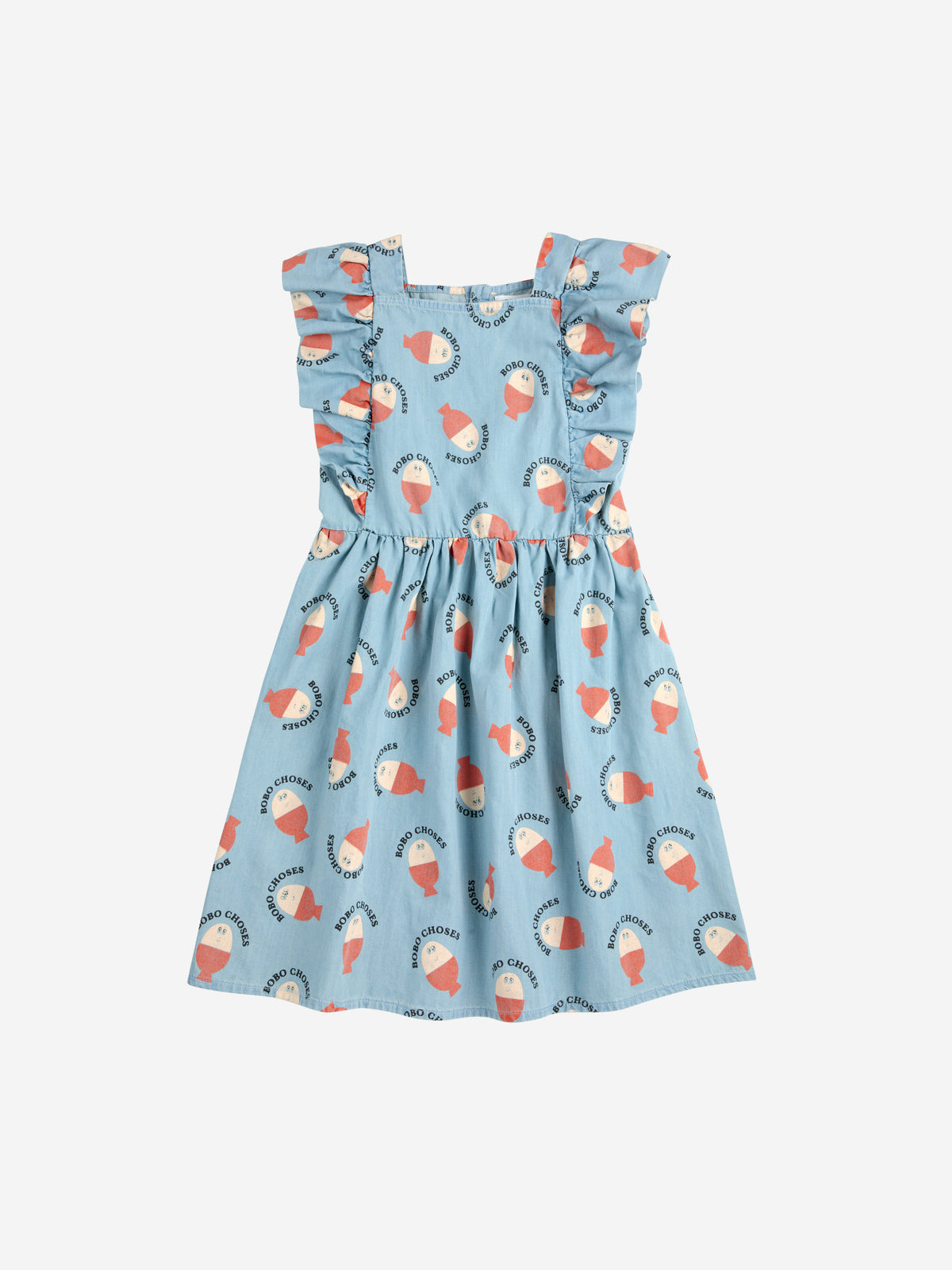 Bobo Choses - Morning Egg all over ruffle dress SS25 — front view flat lay