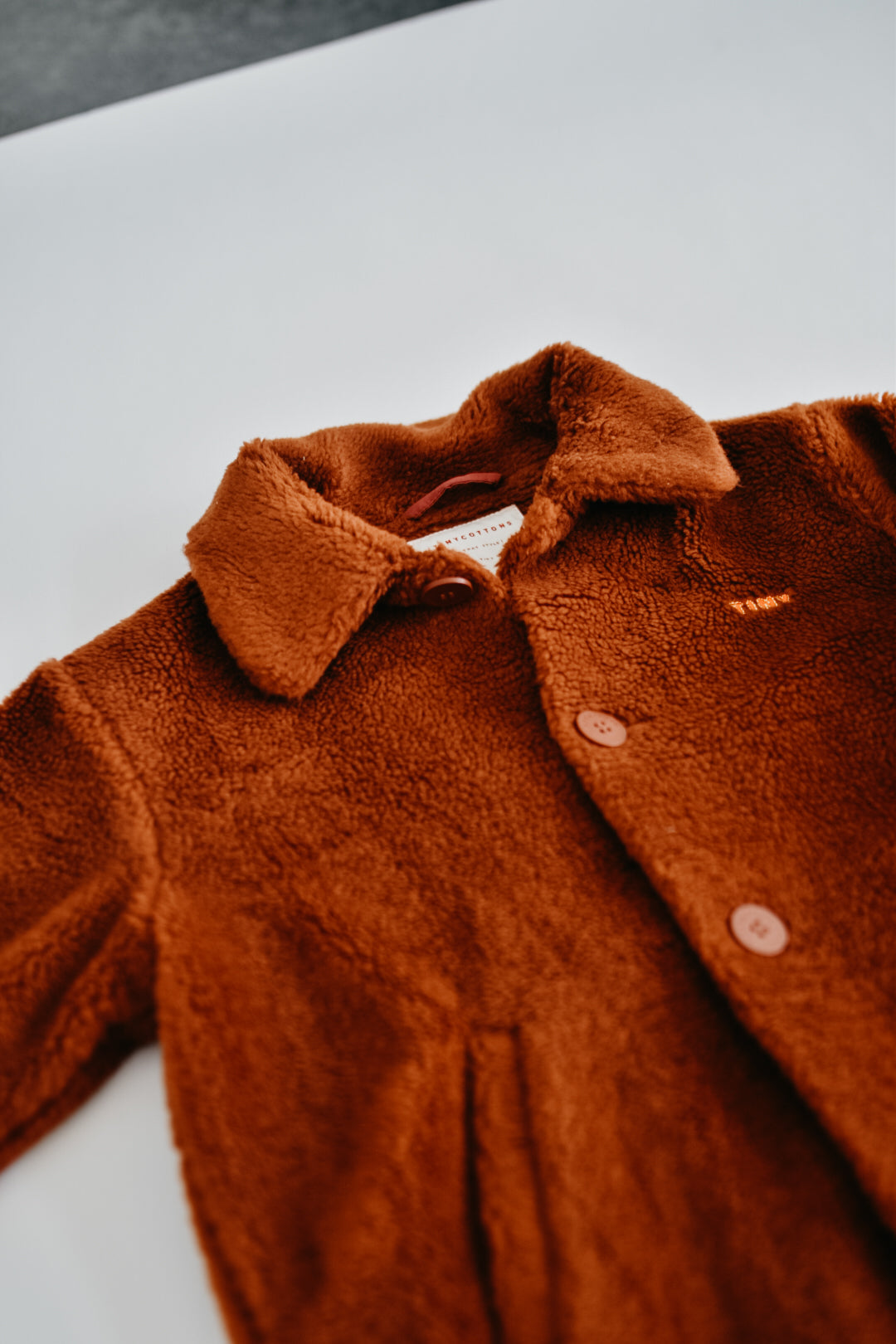 RE LOVED Tiny Cottons Teddy Coat Size 6 — front view flat lay