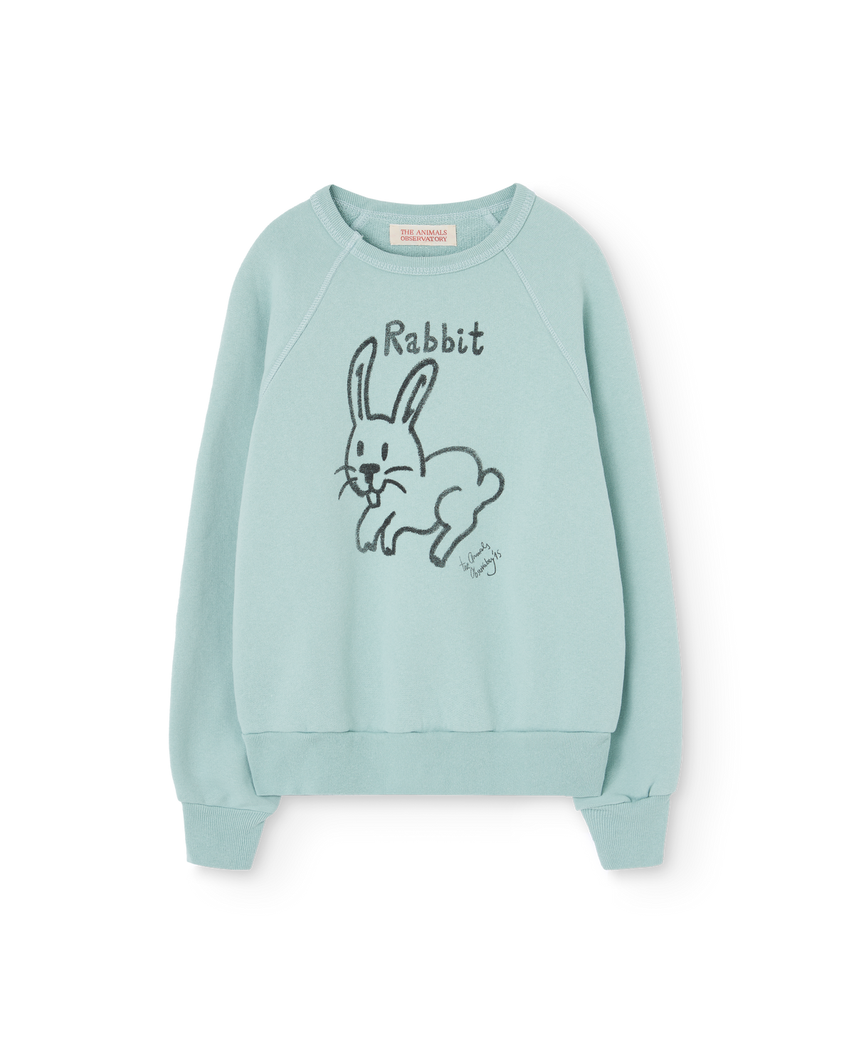 The Animals Observatory - Light Blue Shark Sweatshirt- Rabbit — front view flat lay
