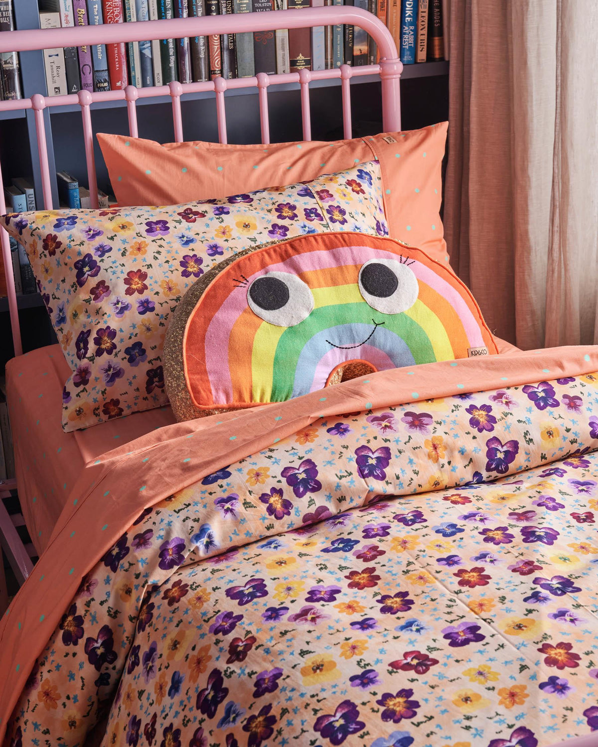 Kip and Co Rainbow cushion - rainbow colour detail