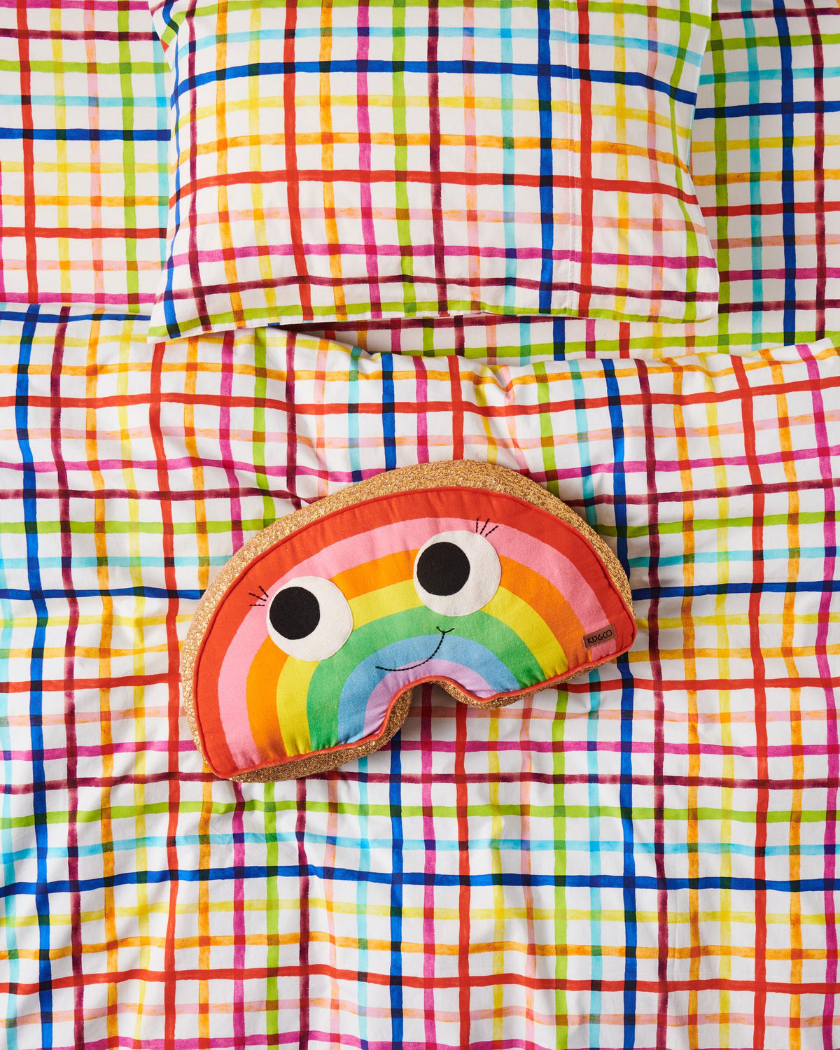 Kip and Co Rainbow velvet cushion - living room lifestyle