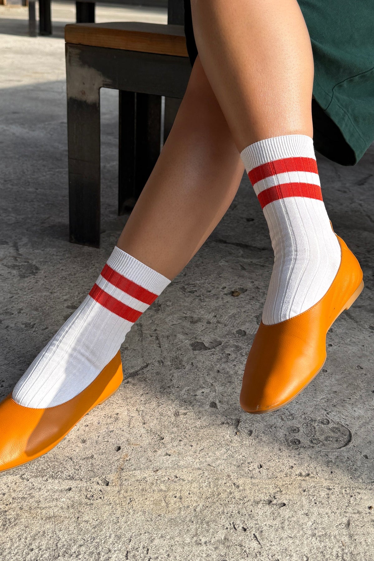 Le Bon Shoppe - Her Varsity Socks- White/Coral — product detail shot