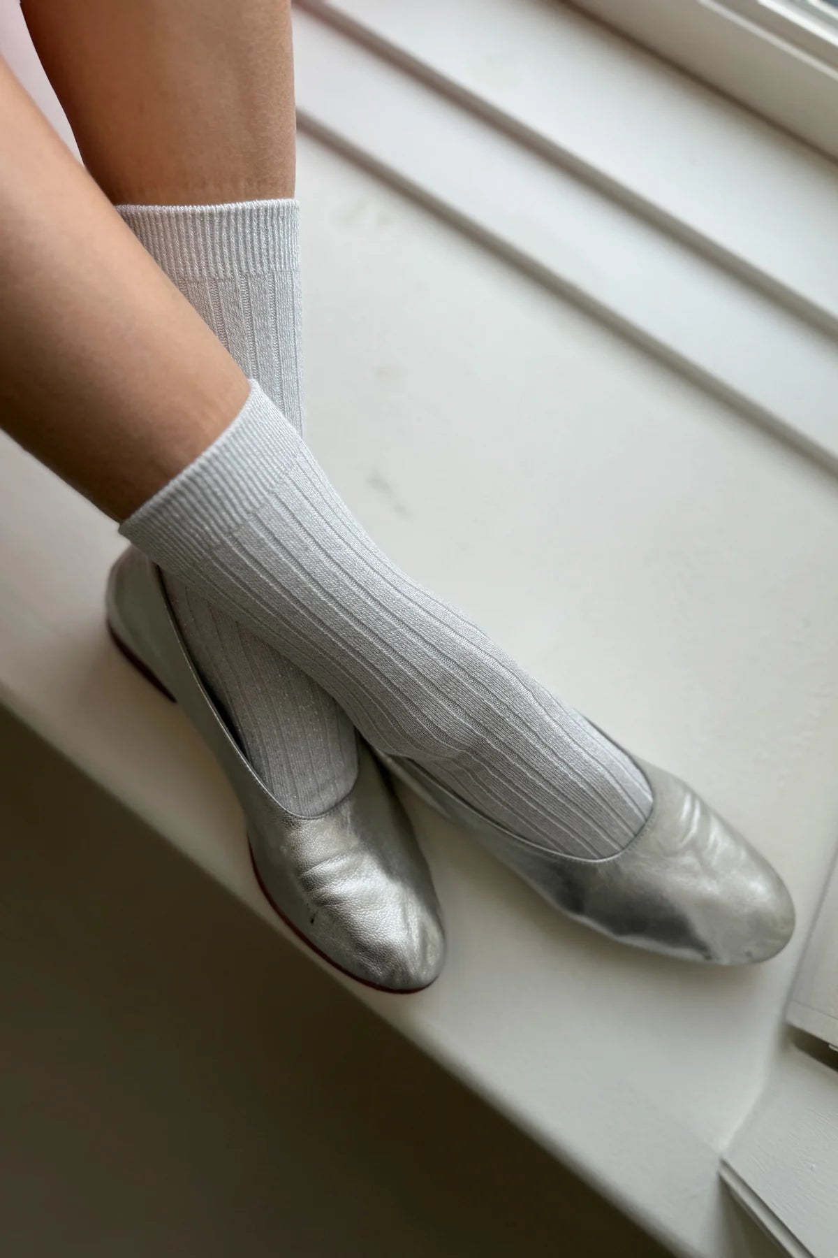 Le Bon Shoppe Her Socks Snow White Sparkle - model on feet