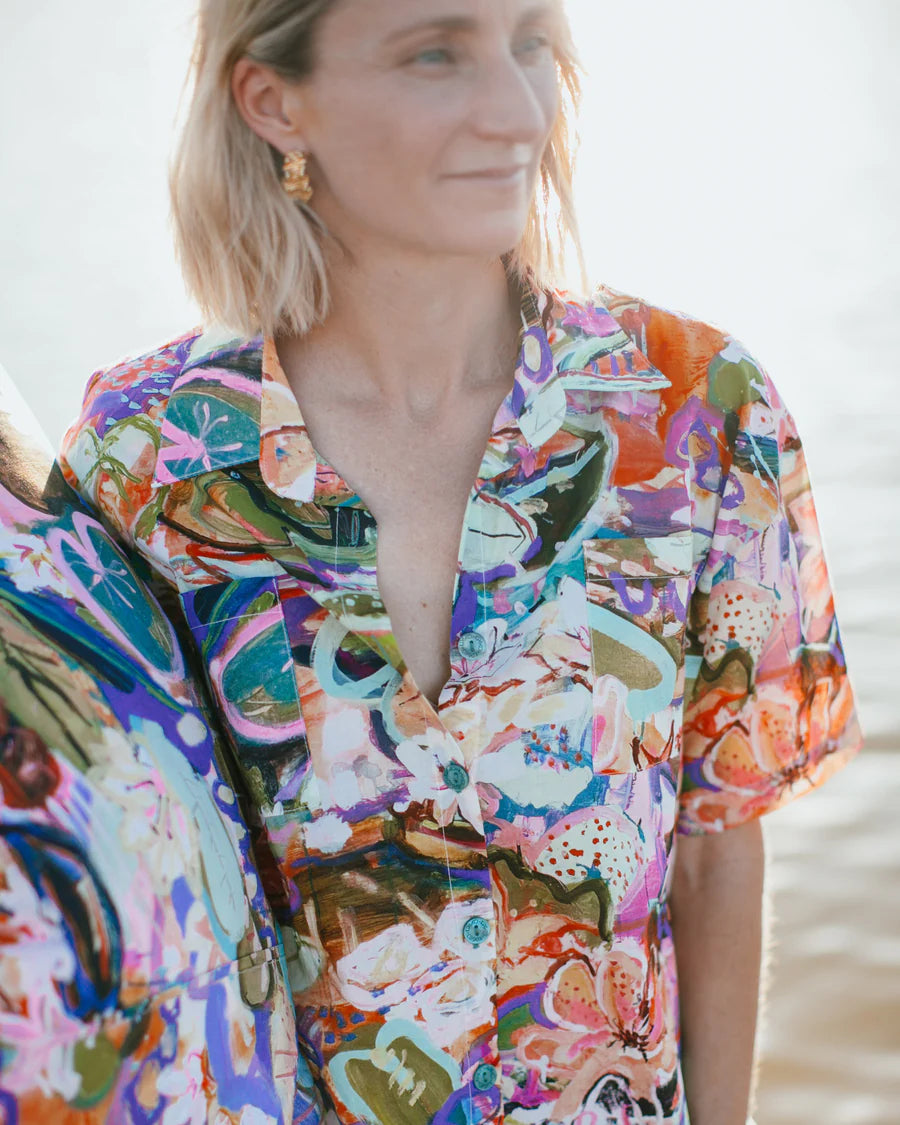 Kip and Co Kezz Brett Waterlily pyjamas - model sitting lifestyle