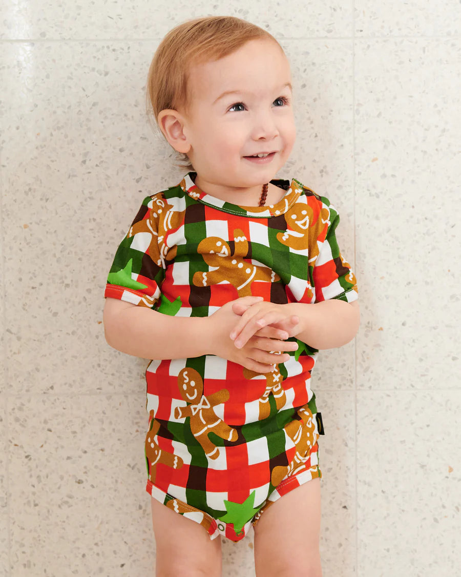 Kip and Co Gingerbread baby romper - baby wearing lifestyle