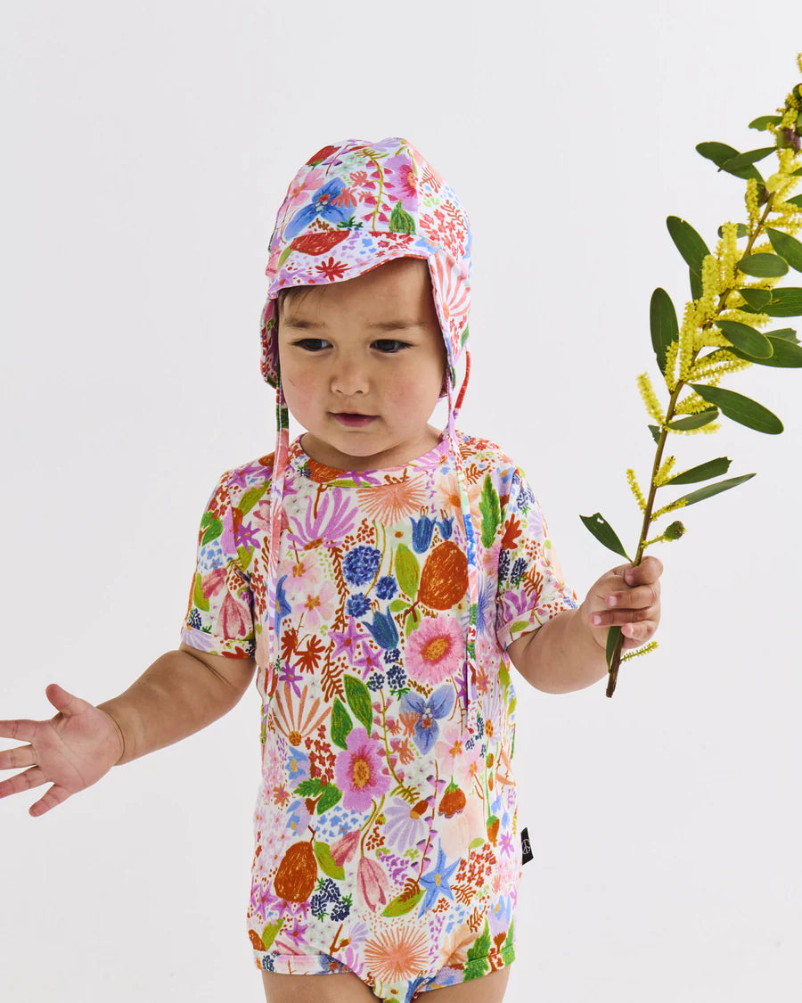Kip and Co Meandering Meadow swim hat - baby wearing at pool