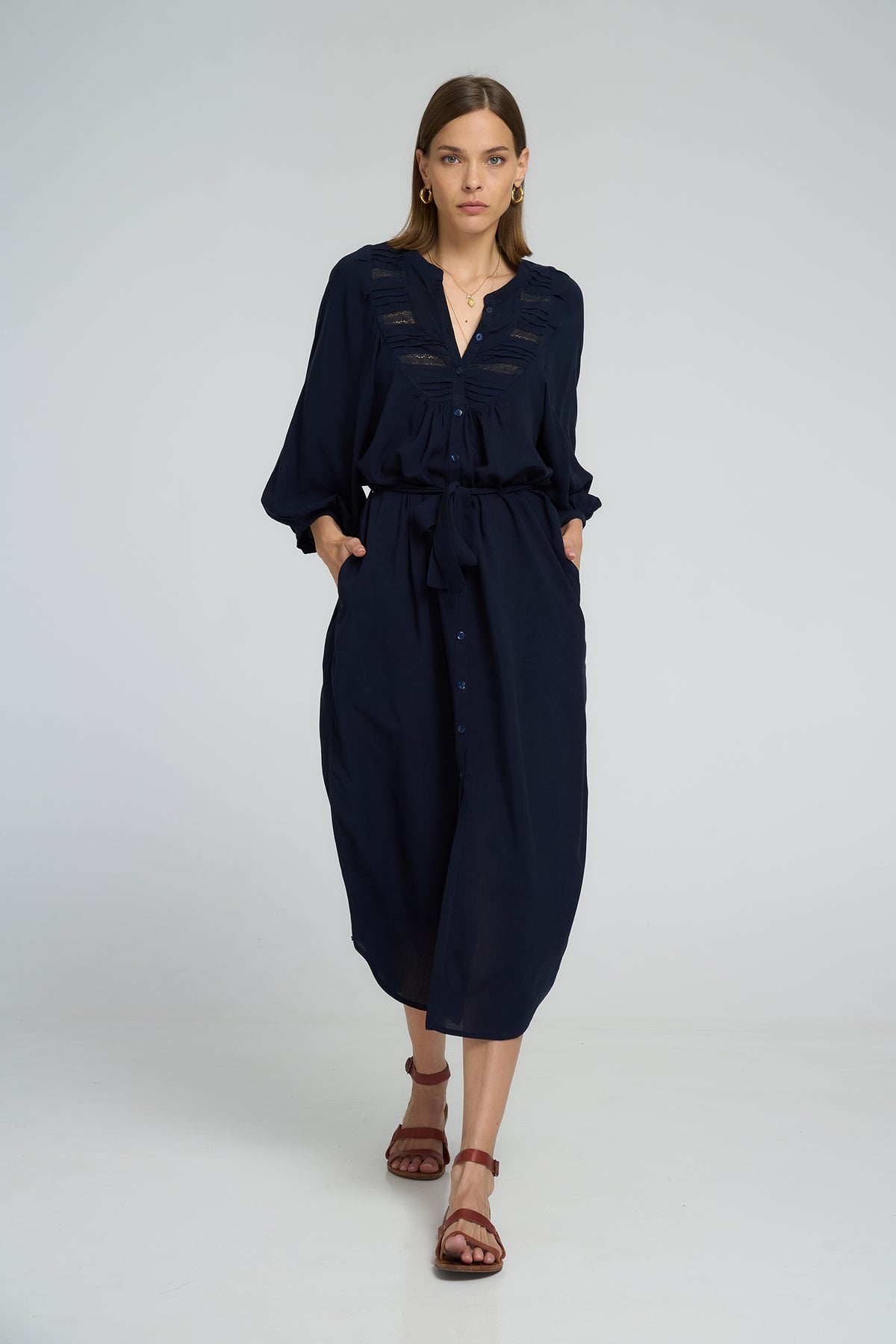 Lilya Lucille Dress navy - model front view