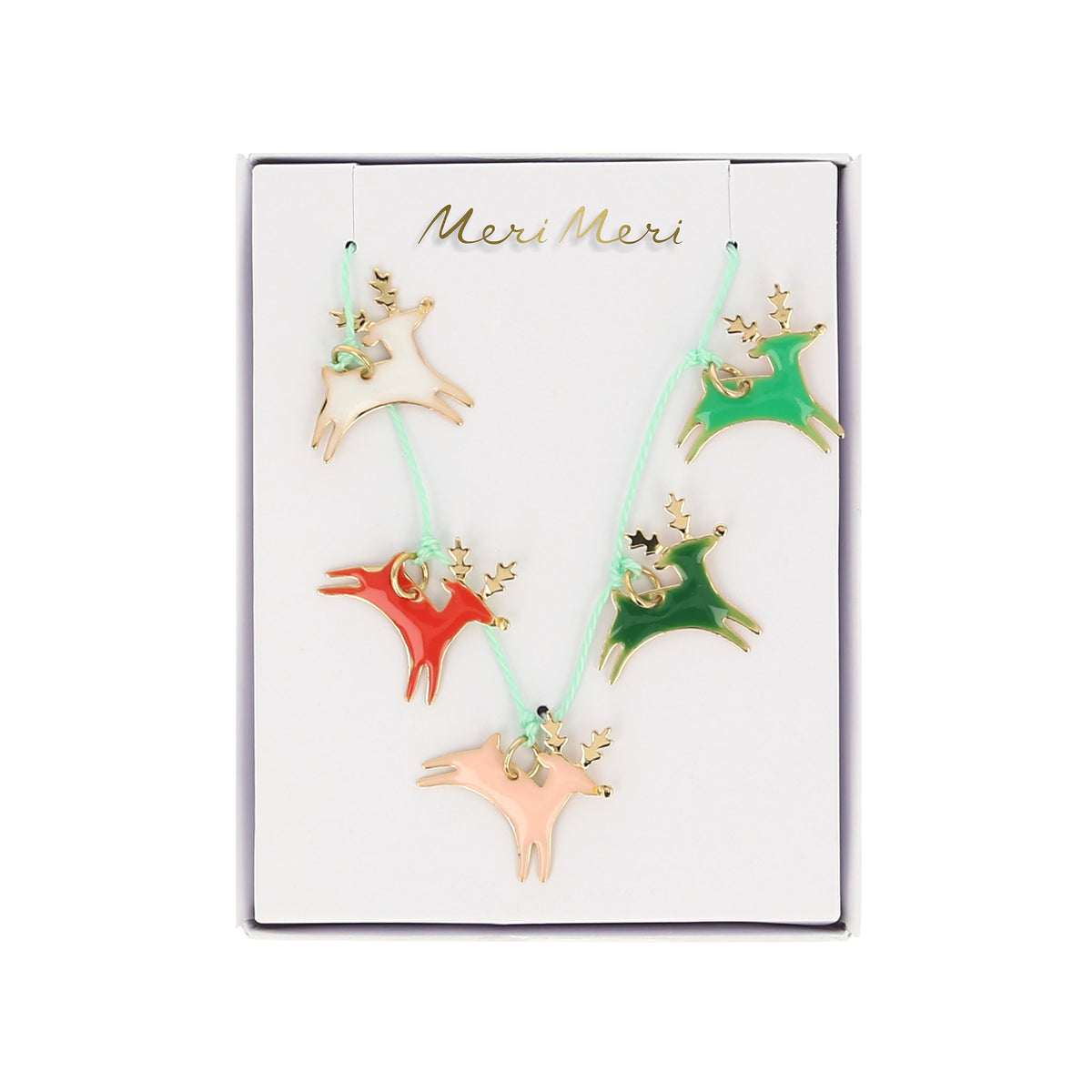 Meri Meri - Reindeer Enamel Necklace — front view flat lay