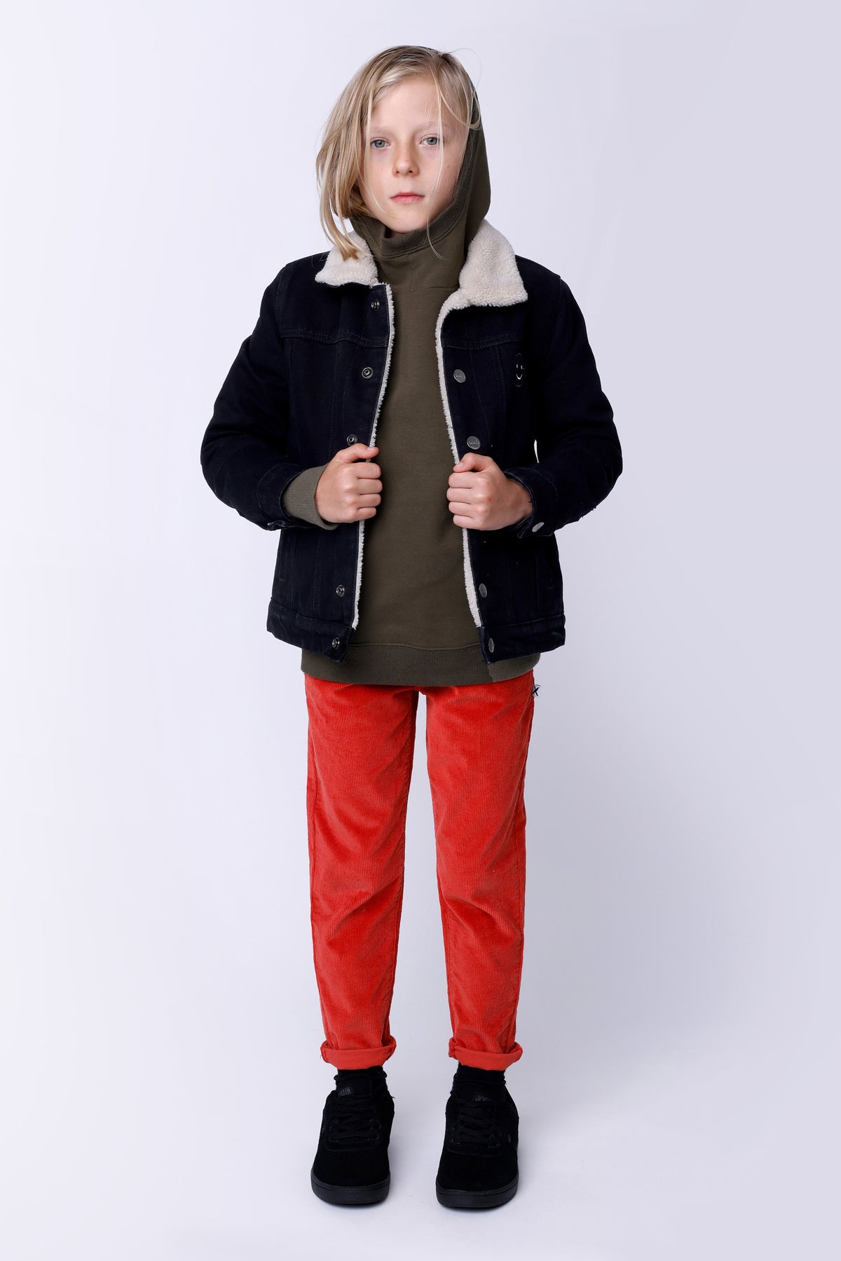 Minti - Super Cord Pant- Tangerine — back view flat lay