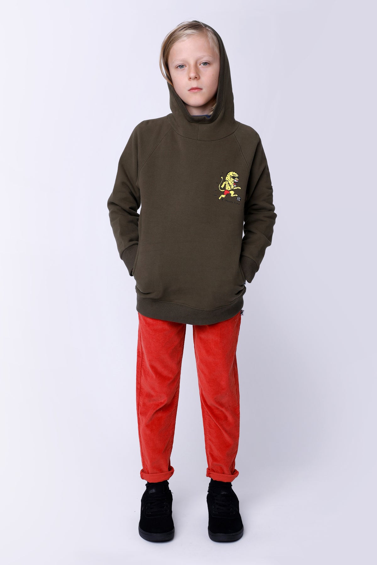 Minti - Super Cord Pant- Tangerine — front view flat lay