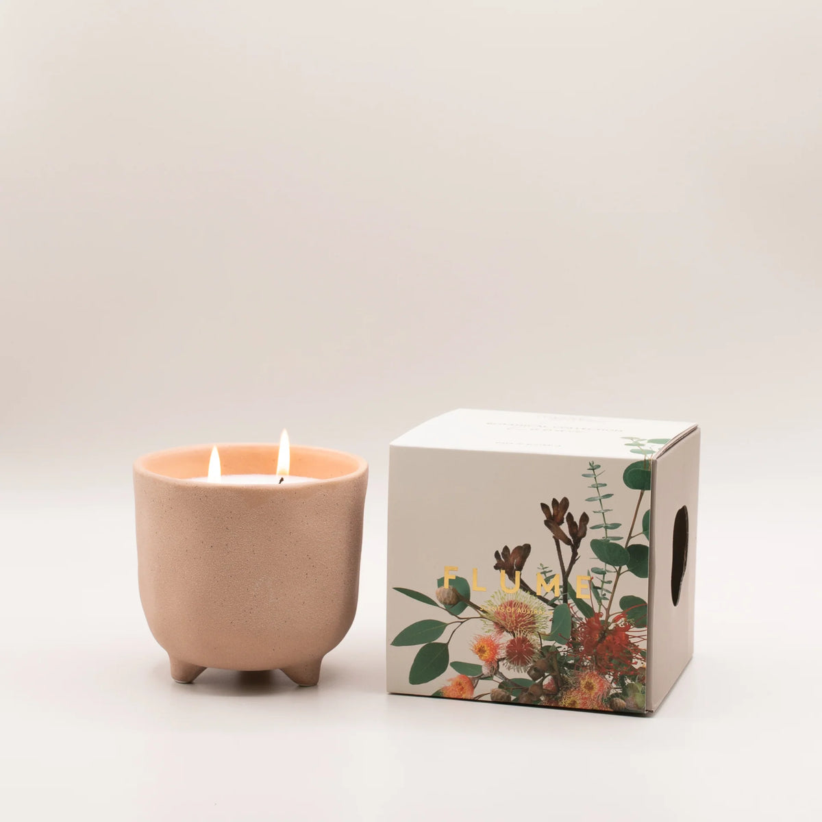 Myrtle & Moss Flume soy candle in dusty blush ceramic pot, view 2