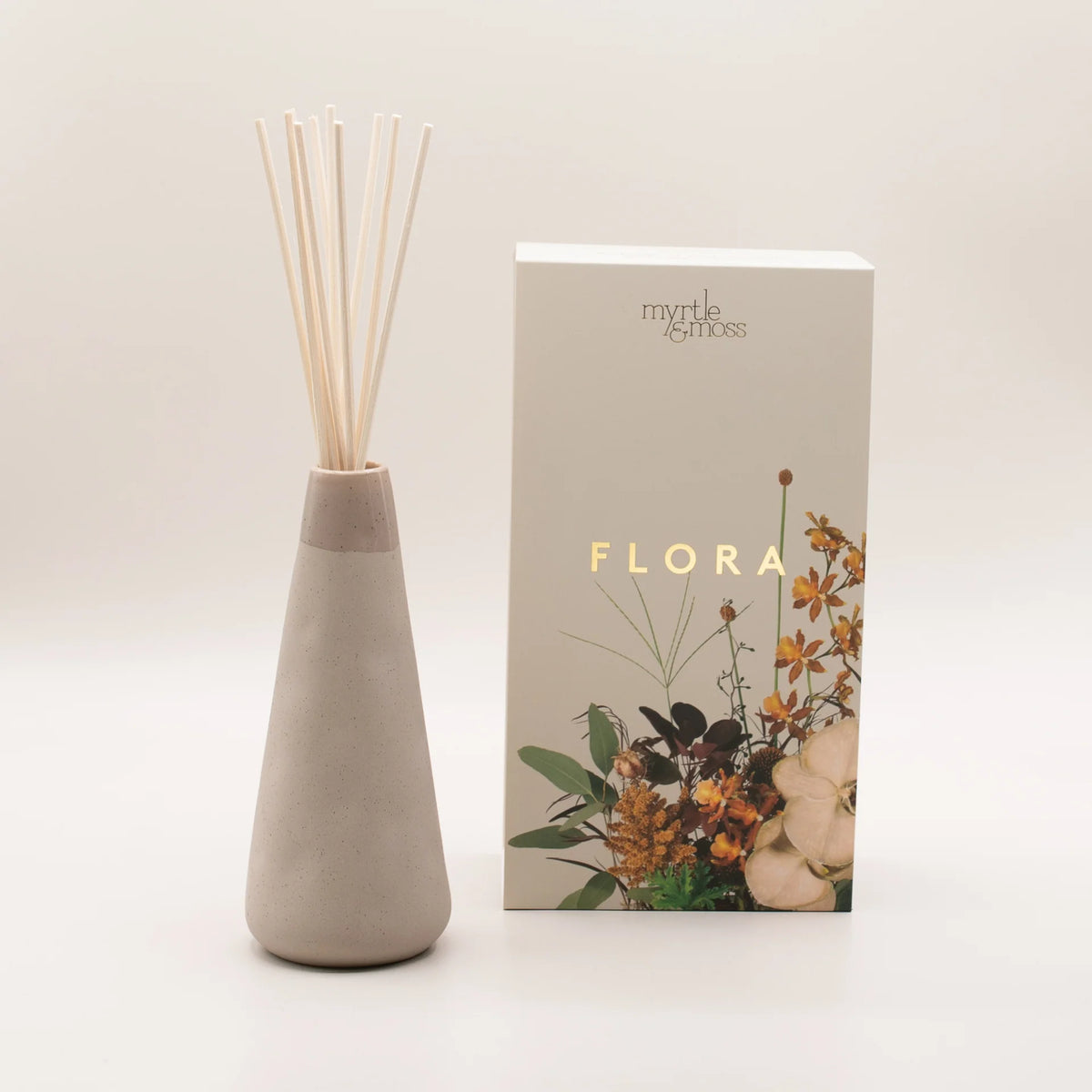 Myrtle & Moss Flora reed diffuser in pebble grey ceramic vase